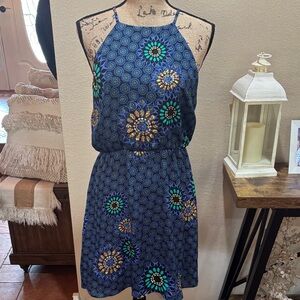 Laundry by Design Blue and Green Patterned Mini Dress